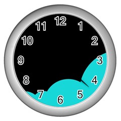 Black And Cyan Wall Clocks (silver)  by Valentinaart