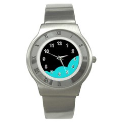 Black And Cyan Stainless Steel Watch by Valentinaart