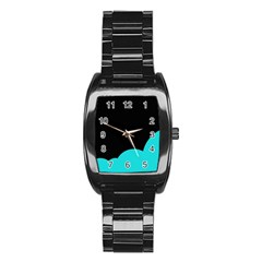 Black And Cyan Stainless Steel Barrel Watch by Valentinaart