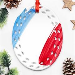 Tricolor Banner Flag France, Blue White Red Watercolor Oval Filigree Ornament (2-side)  by picsaspassion