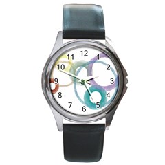 Rainbow Color Circles, Watercolor - Aquarel Painting Round Metal Watch