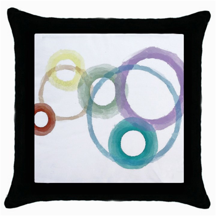 Rainbow color circles, watercolor - aquarel painting Throw Pillow Case (Black)