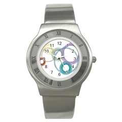 Rainbow Color Circles, Watercolor - Aquarel Painting Stainless Steel Watch by picsaspassion