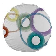 Rainbow Color Circles, Watercolor - Aquarel Painting Large 18  Premium Round Cushions by picsaspassion