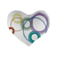 Rainbow Color Circles, Watercolor - Aquarel Painting Standard 16  Premium Heart Shape Cushions by picsaspassion