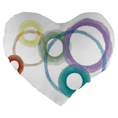 Rainbow Color Circles, Watercolor - Aquarel Painting Large 19  Premium Heart Shape Cushions by picsaspassion