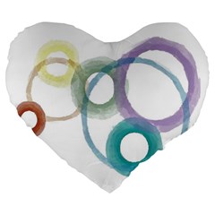 Rainbow Color Circles, Watercolor - Aquarel Painting Large 19  Premium Flano Heart Shape Cushions by picsaspassion