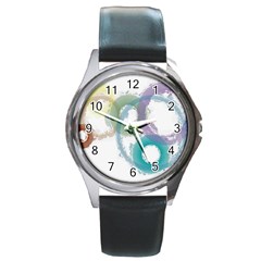 Rainbow Color Circles, Paintbrush Aquarel Round Metal Watch by picsaspassion