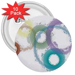 Rainbow Color Circles, Paintbrush Aquarel 3  Buttons (10 Pack)  by picsaspassion