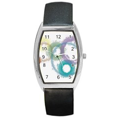 Rainbow Color Circles, Paintbrush Aquarel Barrel Style Metal Watch by picsaspassion