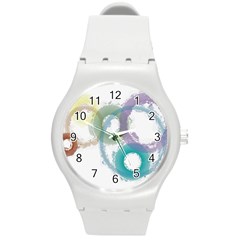 Rainbow Color Circles, Paintbrush Aquarel Round Plastic Sport Watch (m) by picsaspassion