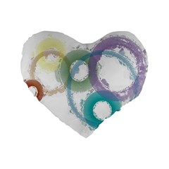 Rainbow Color Circles, Paintbrush Aquarel Standard 16  Premium Heart Shape Cushions by picsaspassion