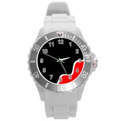 Simple Red And Black Desgin Round Plastic Sport Watch (l) by Valentinaart