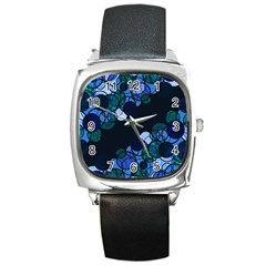 Blue Bubbles Square Metal Watch by Valentinaart