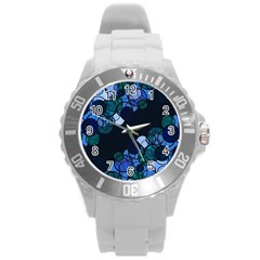 Blue Bubbles Round Plastic Sport Watch (l) by Valentinaart