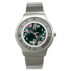 Green And Pink Bubbles Stainless Steel Watch by Valentinaart