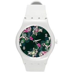 Green And Pink Bubbles Round Plastic Sport Watch (m) by Valentinaart