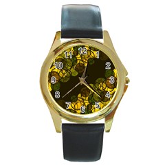 Yellow Bubbles Round Gold Metal Watch by Valentinaart