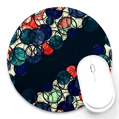 Orange And Blue Bubbles Round Mousepads by Valentinaart