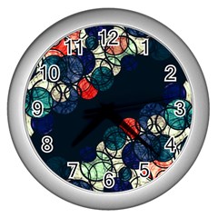 Orange And Blue Bubbles Wall Clocks (silver)  by Valentinaart