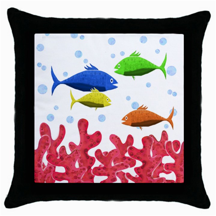 Corals and fish Throw Pillow Case (Black)