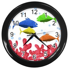 Corals And Fish Wall Clocks (black) by Valentinaart