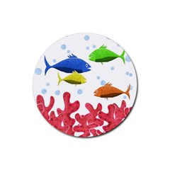 Corals And Fish Rubber Coaster (round)  by Valentinaart