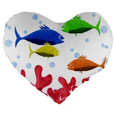 Corals And Fish Large 19  Premium Heart Shape Cushions by Valentinaart