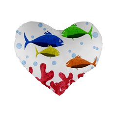 Corals And Fish Standard 16  Premium Flano Heart Shape Cushions by Valentinaart