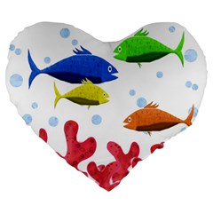 Corals And Fish Large 19  Premium Flano Heart Shape Cushions by Valentinaart