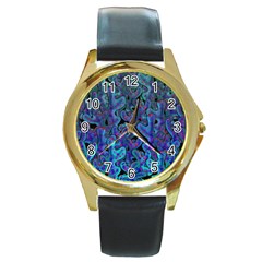 Blue Coral Round Gold Metal Watch by Valentinaart