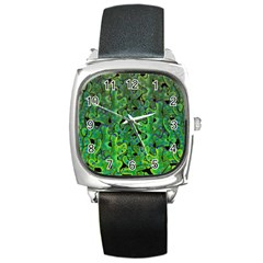 Green Corals Square Metal Watch by Valentinaart