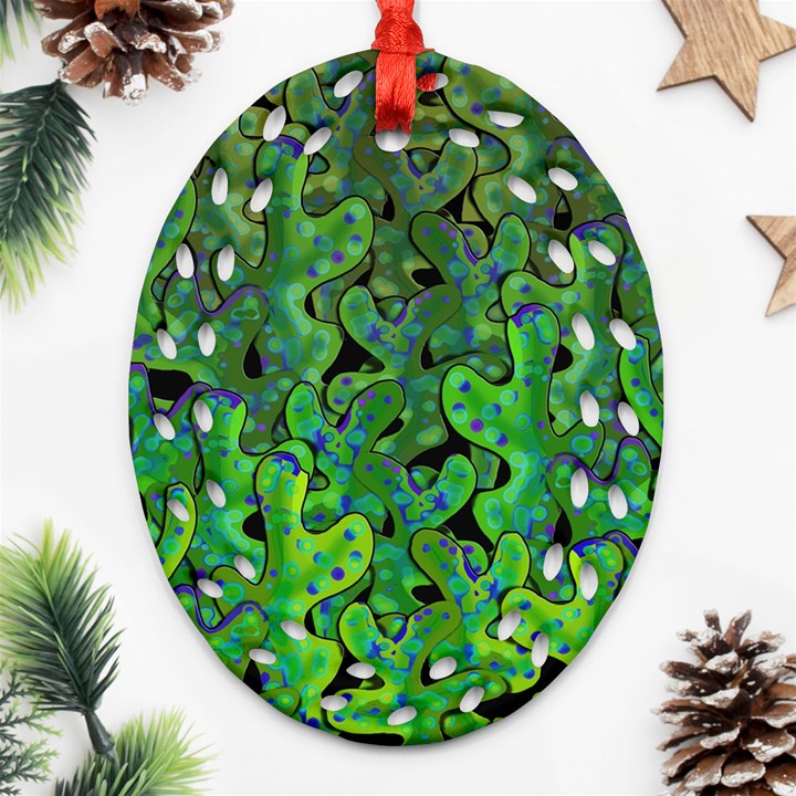 Green corals Oval Filigree Ornament (2-Side) 