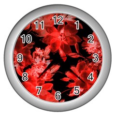 Red Flower  Wall Clocks (silver)  by Brittlevirginclothing