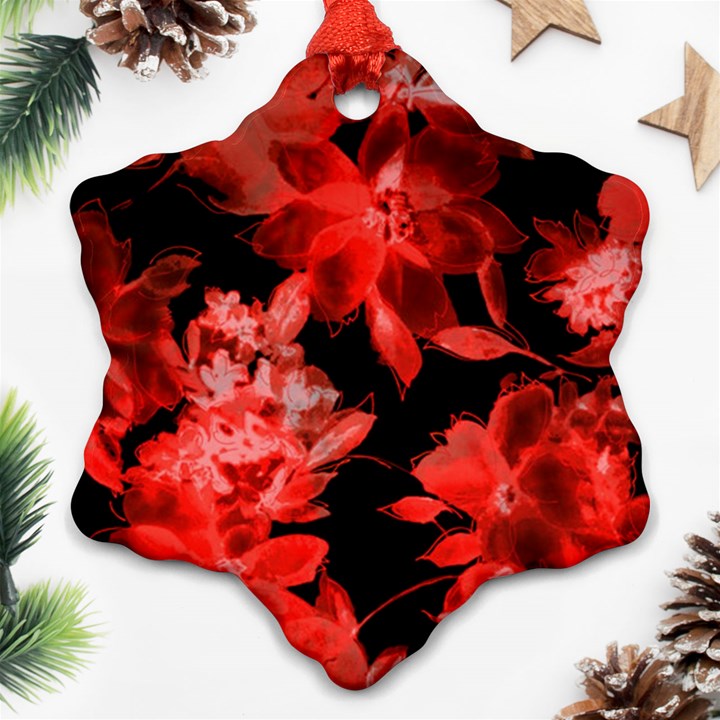 red flower  Snowflake Ornament (2-Side)