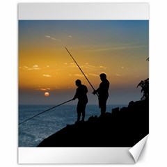 Two Men Fishing At Shore Canvas 11  X 14   by dflcprints