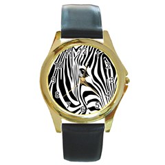 Animal Cute Pattern Art Zebra Round Gold Metal Watch by Amaryn4rt