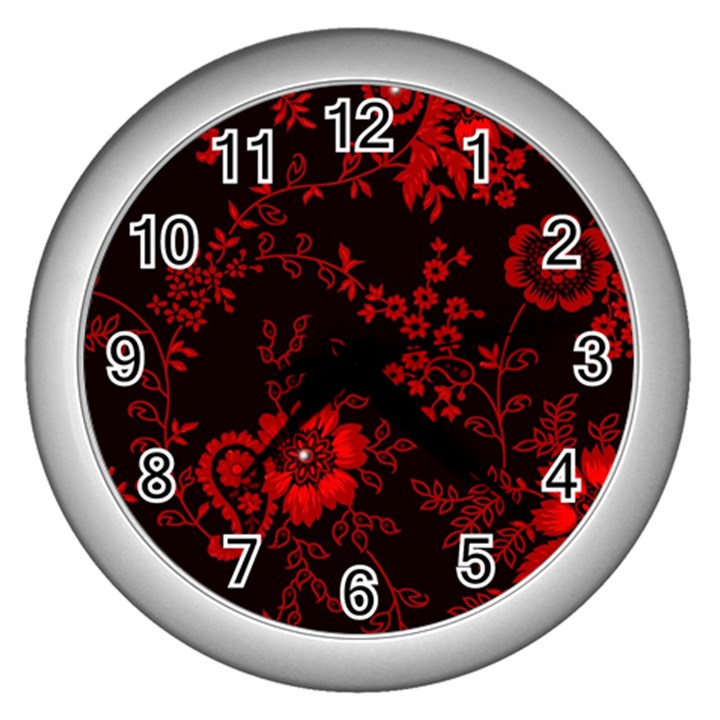 Small Red Roses Wall Clocks (Silver) 