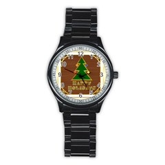 Art Deco Holiday Card Stainless Steel Round Watch by Amaryn4rt