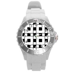 Black And White Pattern Round Plastic Sport Watch (L)