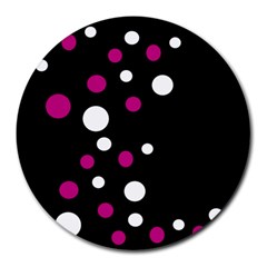 Pink And White Dots Round Mousepads by Valentinaart