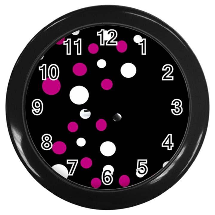 Pink and white dots Wall Clocks (Black)