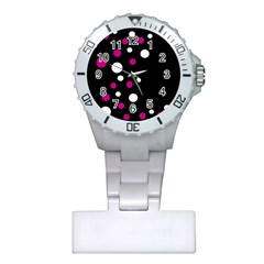 Pink And White Dots Plastic Nurses Watch by Valentinaart