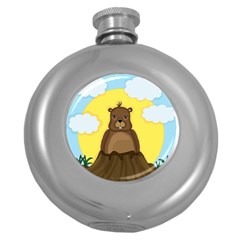 Groundhog Day  Round Hip Flask (5 Oz) by Valentinaart