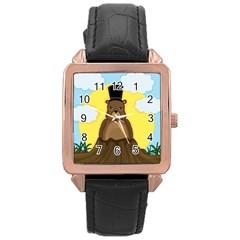 Groundhog Rose Gold Leather Watch  by Valentinaart