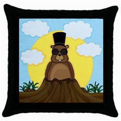 Happy Groundhog Day Throw Pillow Case (black) by Valentinaart