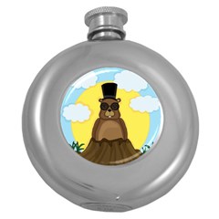 Happy Groundhog Day Round Hip Flask (5 Oz) by Valentinaart