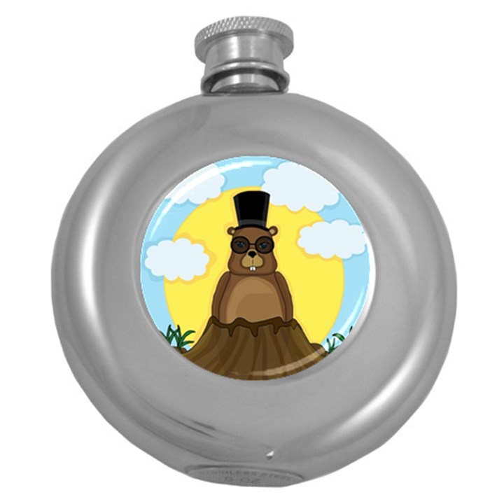 Happy Groundhog day Round Hip Flask (5 oz)