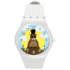 Happy Groundhog Day Round Plastic Sport Watch (m) by Valentinaart