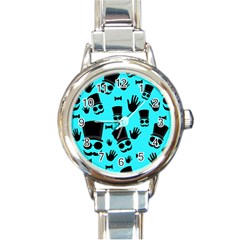 Gentlemen - Blue Pattern Round Italian Charm Watch by Valentinaart